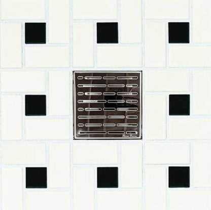 6 Inch Polished Square Shower Drain with Hair Catcher and Base Flange Kit