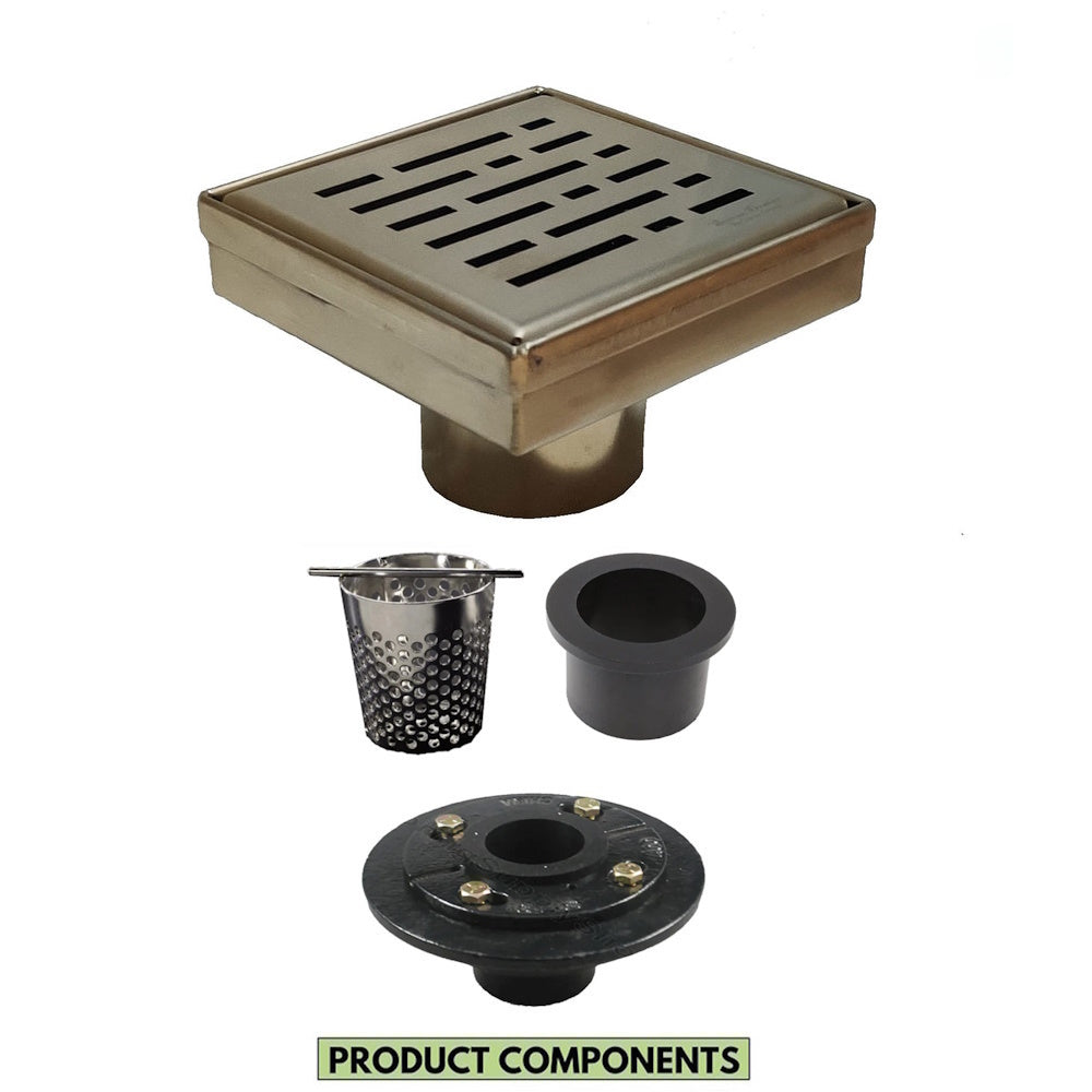 4 Inch Gold Shower Drain Grate Kit with Hair Trap and Base Flange – Broken Lane Design