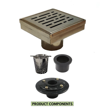 4 Inch Gold Shower Drain Grate Kit with Hair Trap and Base Flange – Broken Lane Design