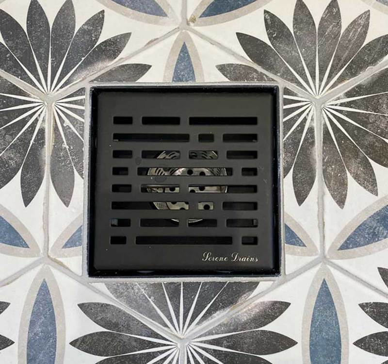 SereneDrains 4 Inch Black Square Shower Drain Cover