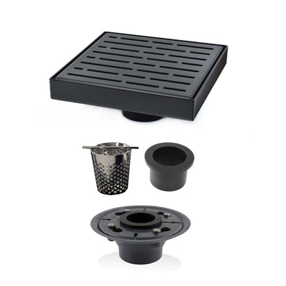 6 Inch Black Shower Drain for Bathrooms with Hair Trap and Drain Flange