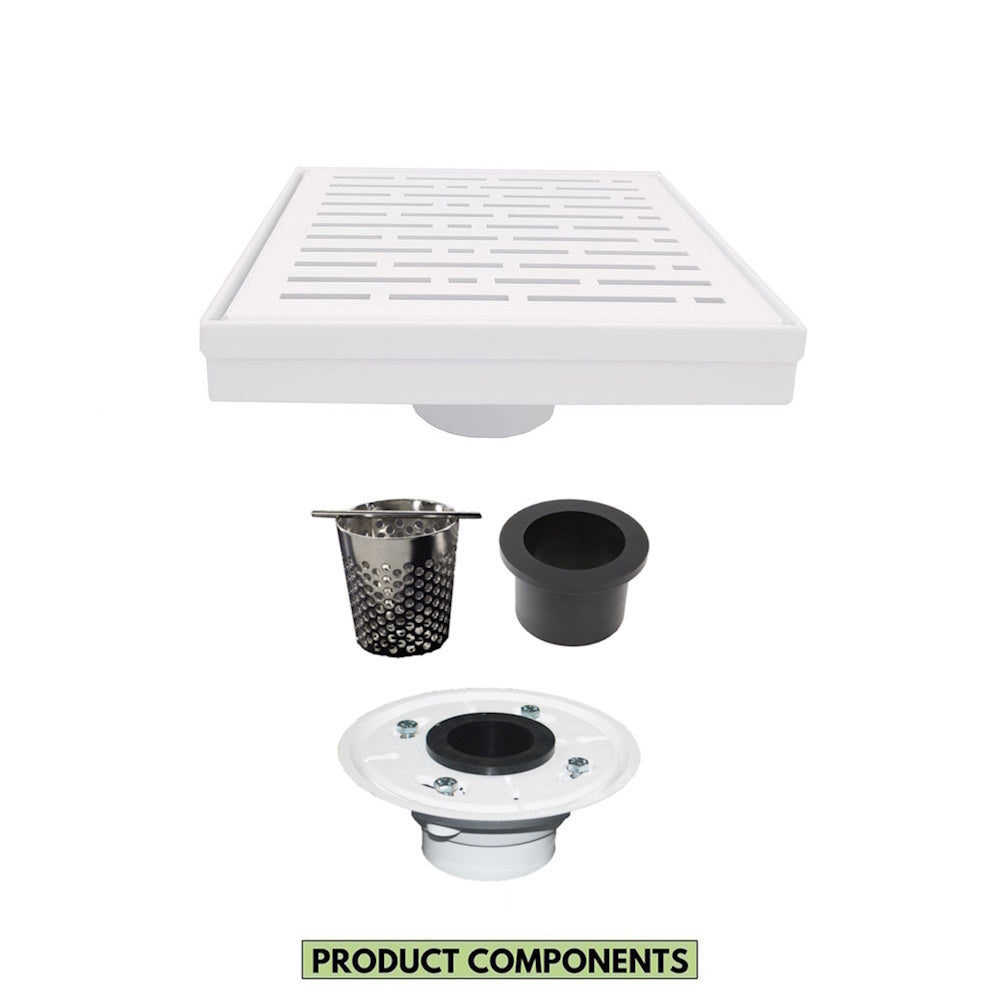 White 6 Square Drain Cover with Hair Trap and Base Flange Kit – Broken Lane Design
