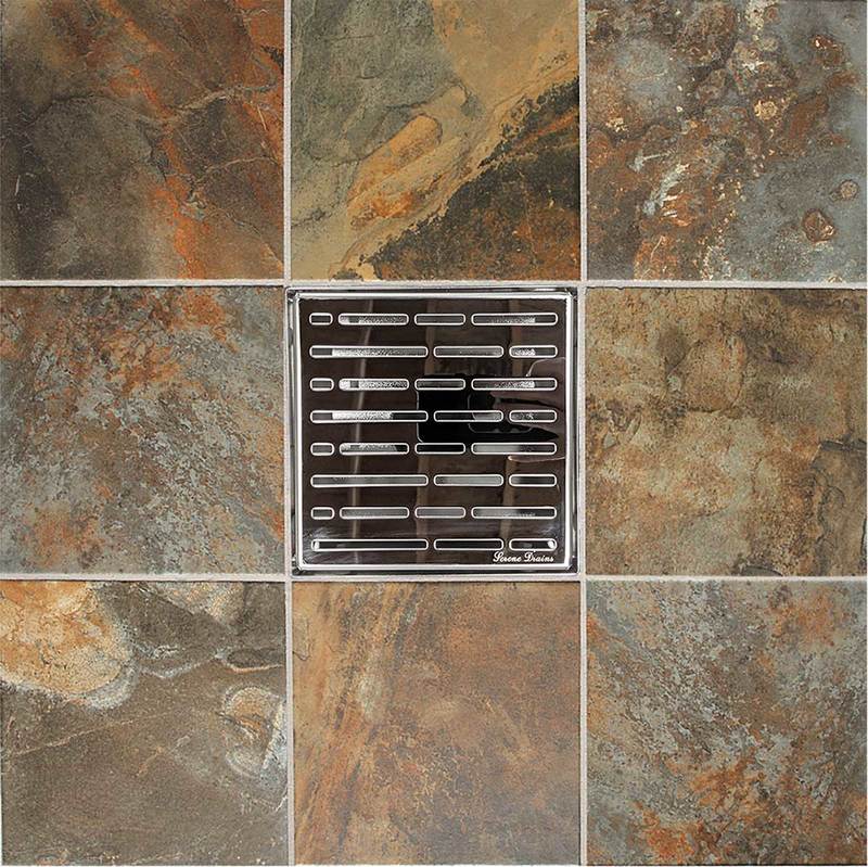 6 Inch Polished Square Shower Drain with Hair Catcher and Base Flange Kit