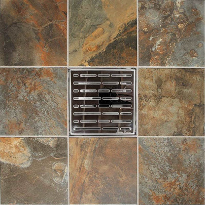 6 Inch Polished Square Shower Drain with Hair Catcher and Base Flange Kit