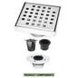 4 Inch Brushed Square Drain Kit with Hair Trap and Base Flange – Traditional Square Design