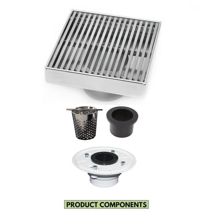 4 Inch Chrome Shower Drain Cover with Hair Trap and Base Flange Wedgewire Design