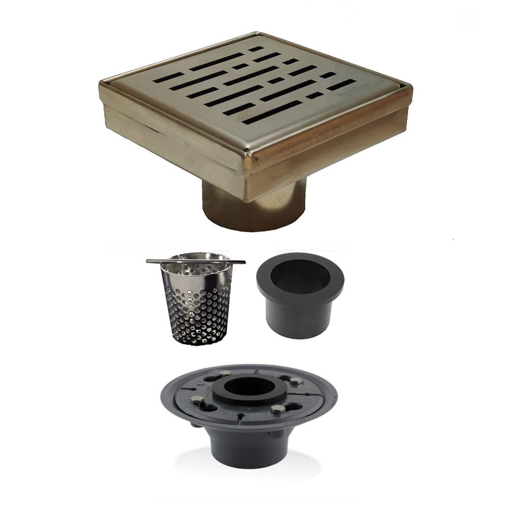 4 Inch Gold Shower Drain Grate Kit with Hair Trap and Base Flange – Broken Lane Design