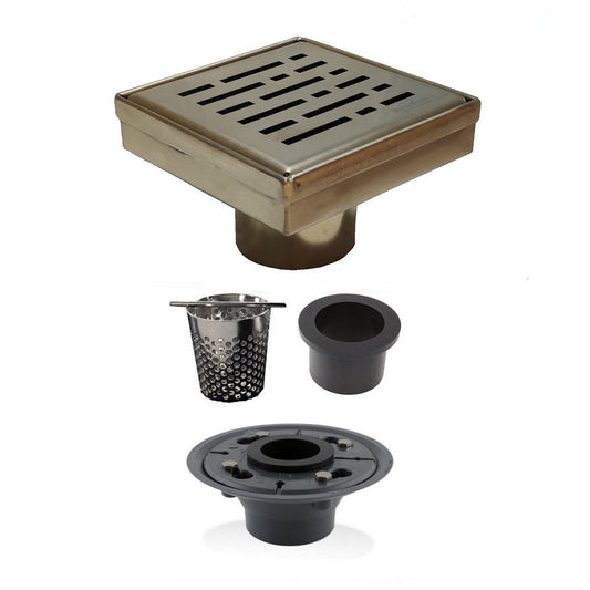 4 Inch Gold Shower Drain Grate Kit with Hair Trap and Base Flange – Broken Lane Design