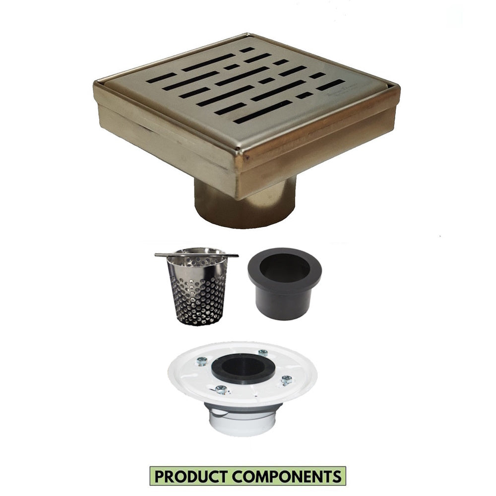 4 Inch Gold Shower Drain Grate Kit with Hair Trap and Base Flange – Broken Lane Design