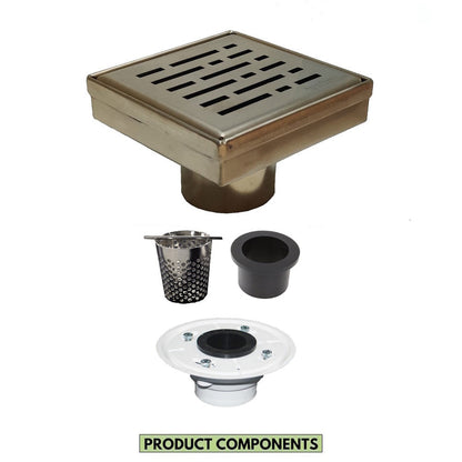 4 Inch Gold Shower Drain Grate Kit with Hair Trap and Base Flange – Broken Lane Design