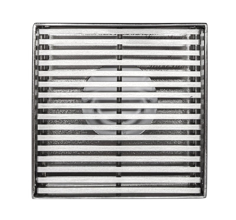 SereneDrains 4 Inch Square Shower Drain Wedgewire Design Brushed Nickel