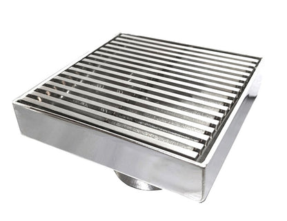 4 Inch Polished Chrome Square Floor Drain Wedge-wire Design by SereneDrains with Hair Trap 