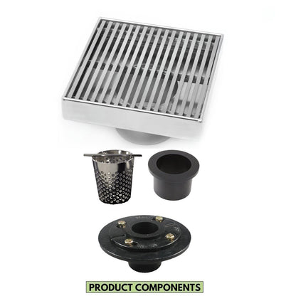 4 Inch Chrome Shower Drain Cover with Hair Trap and Base Flange Wedgewire Design