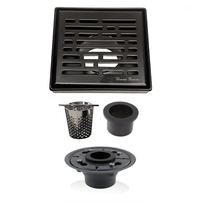 4 Inch Matte Black Shower Drain with Hair Strainer and Base Flange – Broken Lane Design