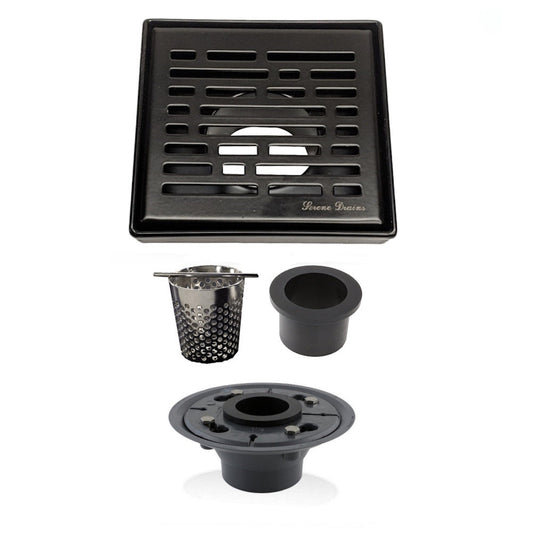 4 Inch Matte Black Shower Drain with Hair Strainer and Base Flange – Broken Lane Design