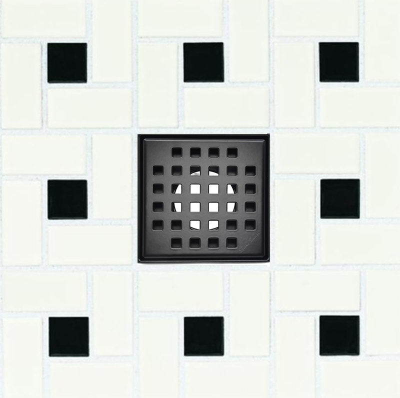 4 Inch Black Shower Drain Kit with Hair Trap and Base Flange