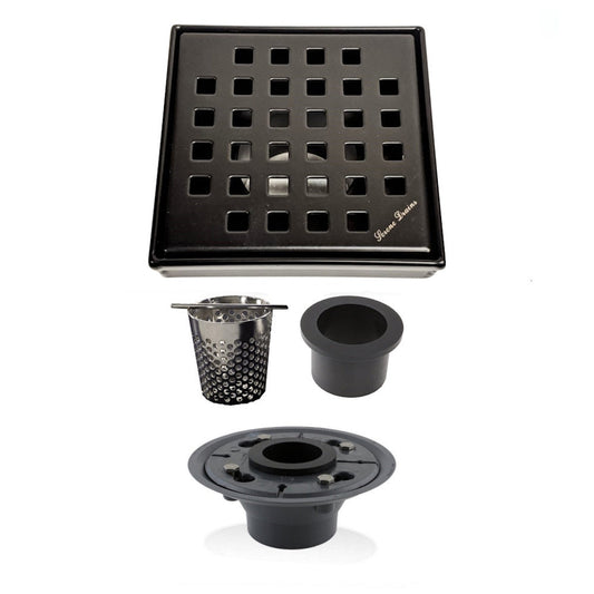 4 Inch Black Shower Drain Kit with Hair Trap and Base Flange
