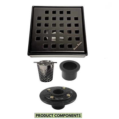 4 Inch Black Shower Drain Kit with Hair Trap and Base Flange
