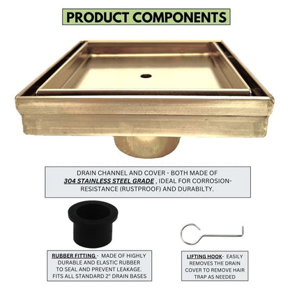 SereneDrains 5 Inch Square Tile-in Drain, Tile Floor Drain