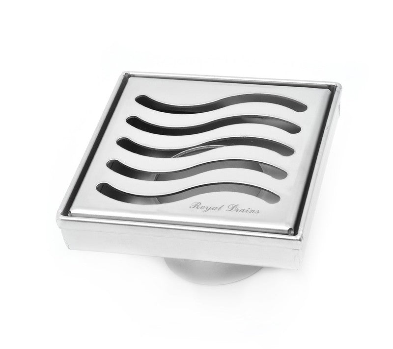 4 Inch Chrome Square Shower Drain kit with Hair Trap and Base Flange