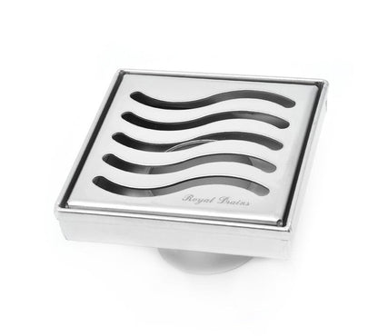 4 Inch Chrome Square Shower Drain kit with Hair Trap and Base Flange