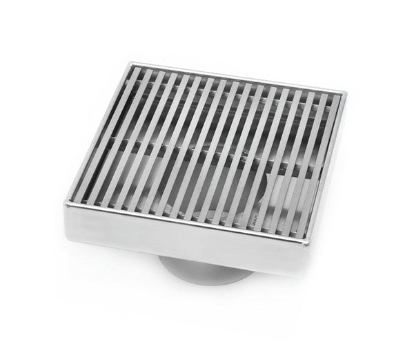 Modern 4 Inch Square Shower Drain Kit with Hair Trap and Base Flange – Wedge Design