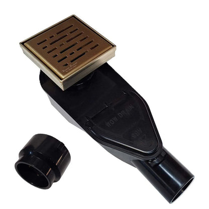 SereneDrains Square Shower Drain with ABS Horizontal Side Discharge Converter Kit