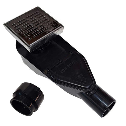 SereneDrains Square Shower Drain with ABS Horizontal Side Discharge Converter Kit