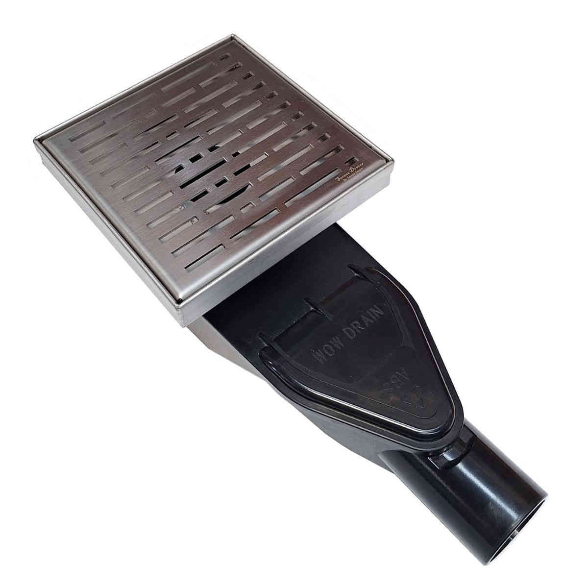 SereneDrains Square Shower Drain with ABS Horizontal Side Discharge Converter Kit