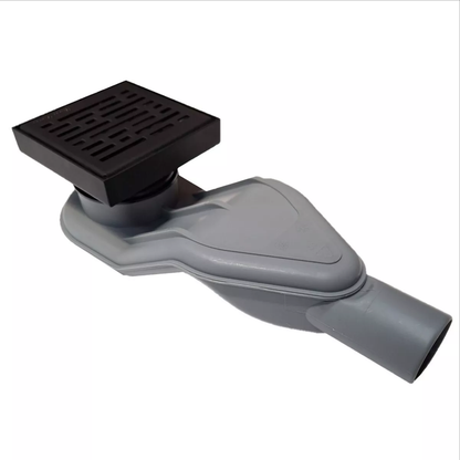 SereneDrains WOW Drain™ Horizontal Side Discharge Outlet with 4 Inch Broken Lane Design Square Shower Drain Kit - Matte Black