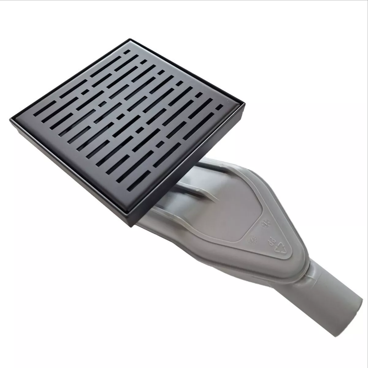 SereneDrains WOW Drain™ Horizontal Side Discharge Outlet with 6" Broken Lane Design Square Shower Drain Kit - Black