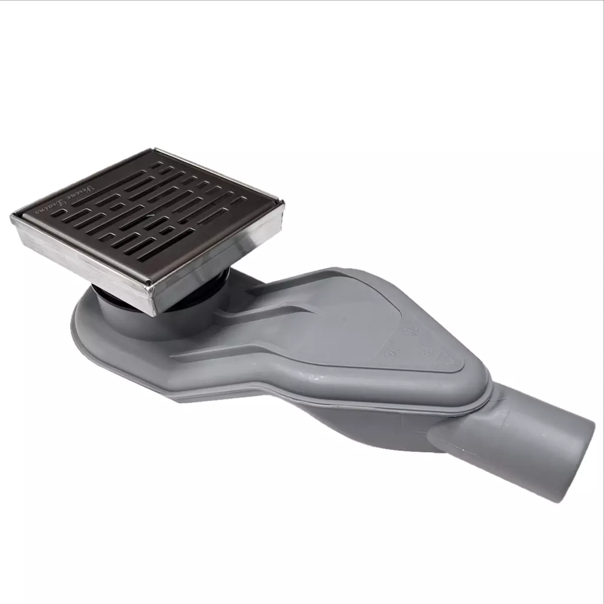 SereneDrains WOW Drain™ Horizontal Side Discharge Outlet with 4 Inch Broken Lane Design Square Shower Drain Kit - Brushed