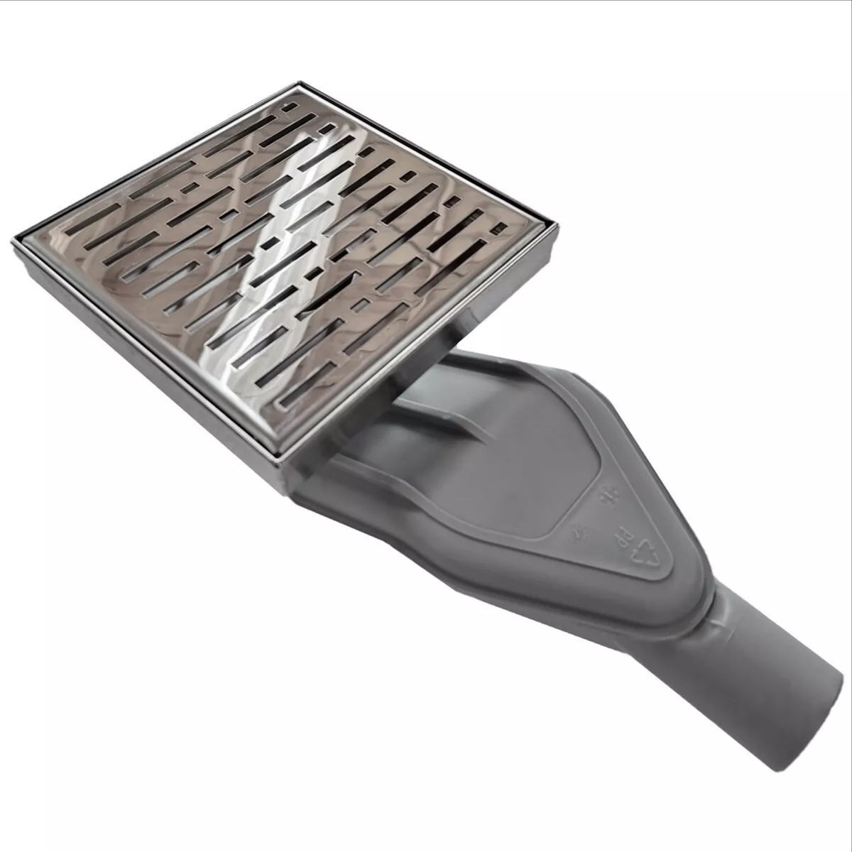 SereneDrains WOW Drain™ Horizontal Side Discharge Outlet with 6 Inch Broken Lane Design Square Shower Drain Kit -  Polished
