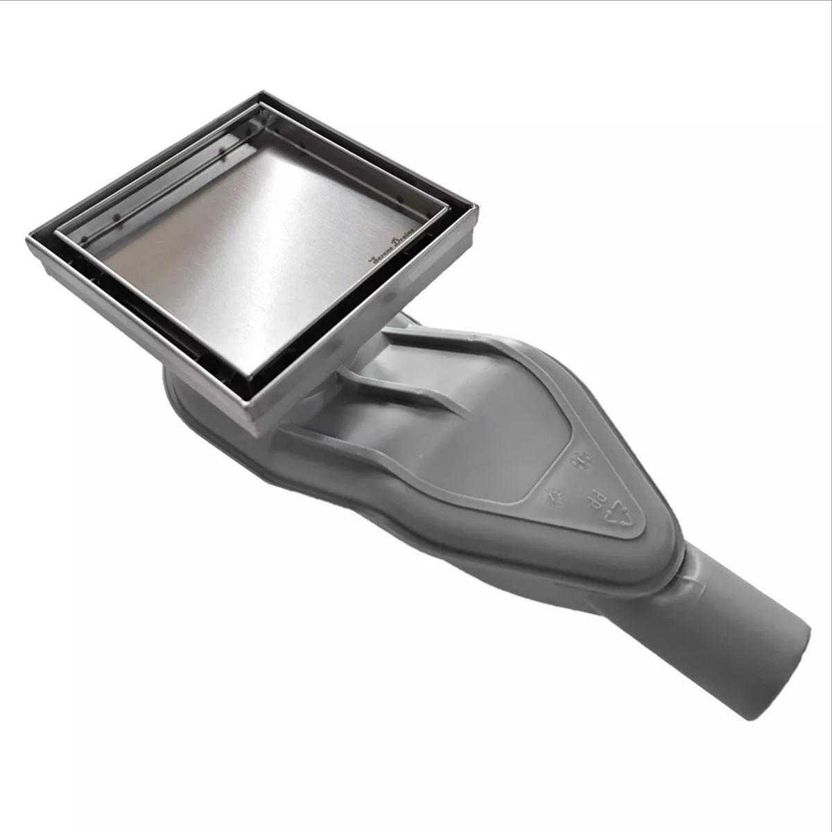 SereneDrains WOW Horizontal Side Discharge Outlet with Brushed Tile Insert Square Drain Kit 