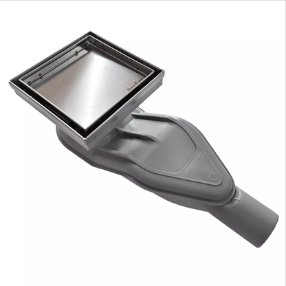 SereneDrains WOW Horizontal Side Discharge Outlet with Brushed Tile Insert Square Drain Kit 