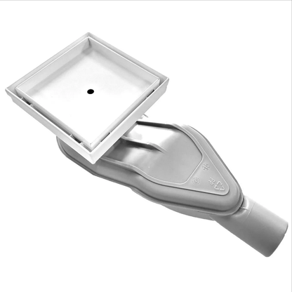 SereneDrains WOW Horizontal Side Discharge Outlet with White Tile Insert Square Drain Kit