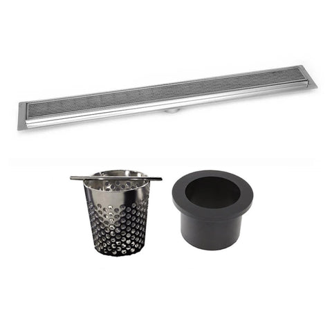 Linear Floor Drain Brushed Nickel Wedgewire Design, SereneDrains