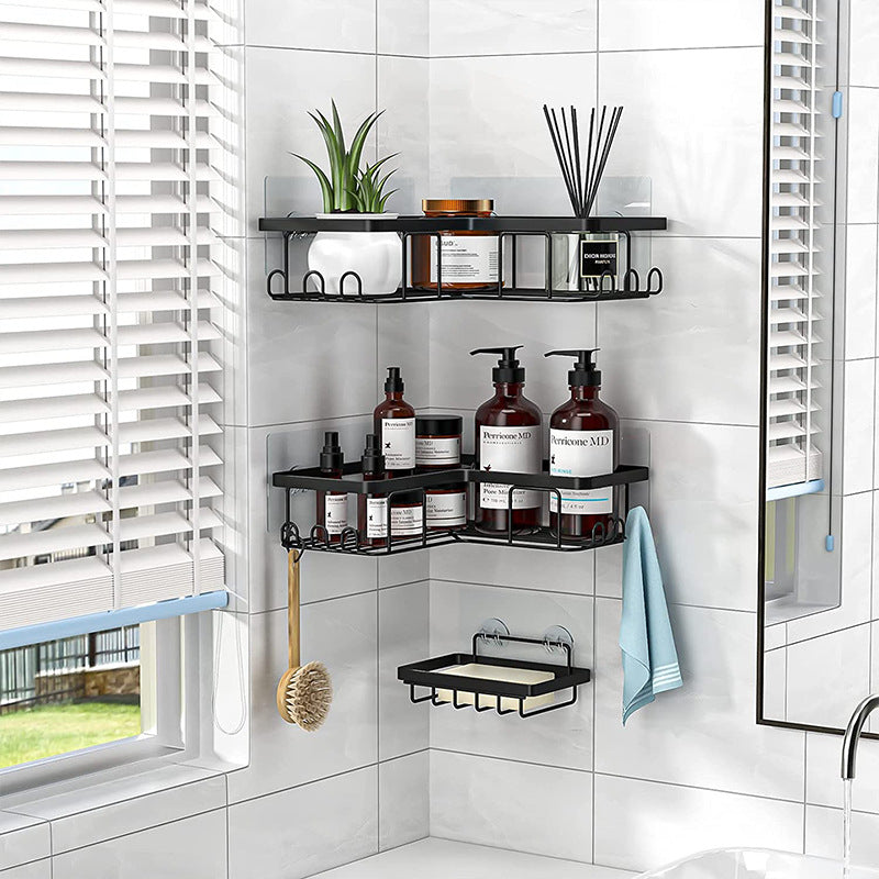 Black Shower Caddy, Triangular Bathroom Shelves, 3-Set Corner Shower Caddy