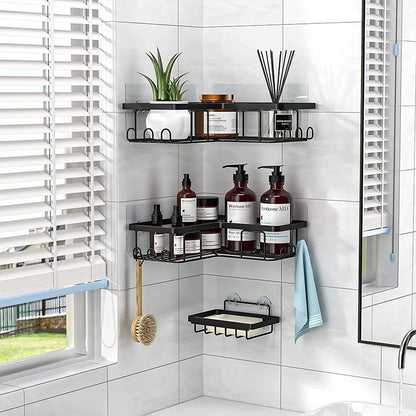 Black Shower Caddy, Triangular Bathroom Shelves, 3-Set Corner Shower Caddy