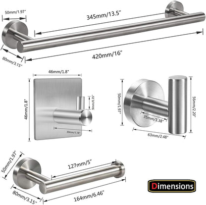 Sliver 16-Inch Towel Bar Bathroom Set, Wall Mount Stainless Steel Shower Accessories Set