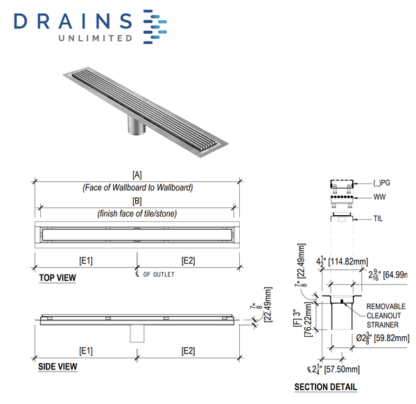 Black Linear Shower Drain Square Design, Drains Unlimited
