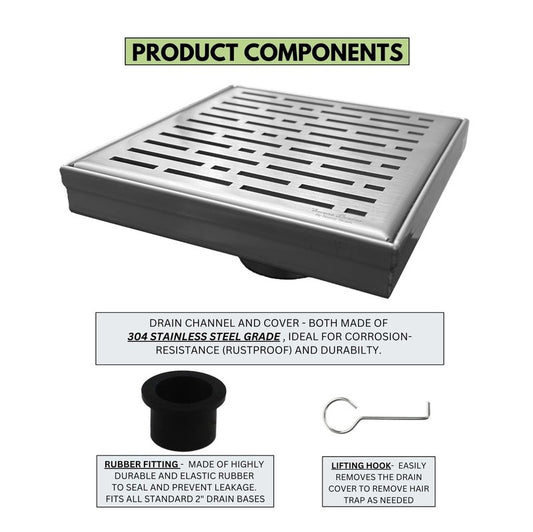 SereneDrains 6 inch Square Shower Drain Cover Polished Chrome