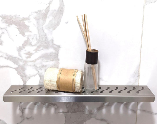 12 Inch Brushed Stainless Steel Wall-Mounted Shower Shelf - Wave Design