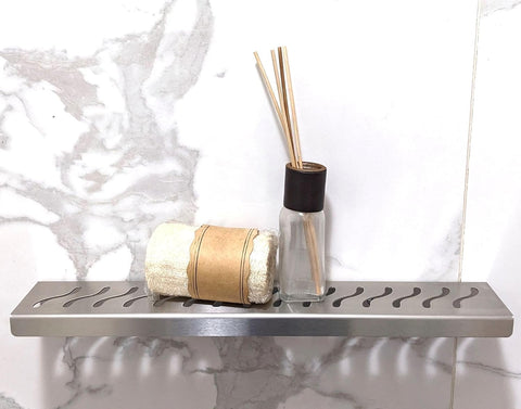 12 Inch Brushed Stainless Steel Wall-Mounted Shower Shelf - Wave Design