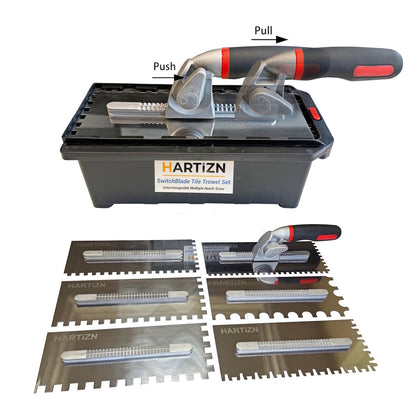 Hartizn Switchblade Tile Plastering Trowel Set with 6 Interchangeable Notched Blades