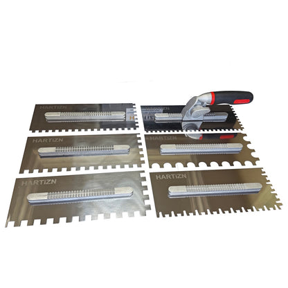Tile Plastering Trowel Set with 6 Interchangeable Notched Blades