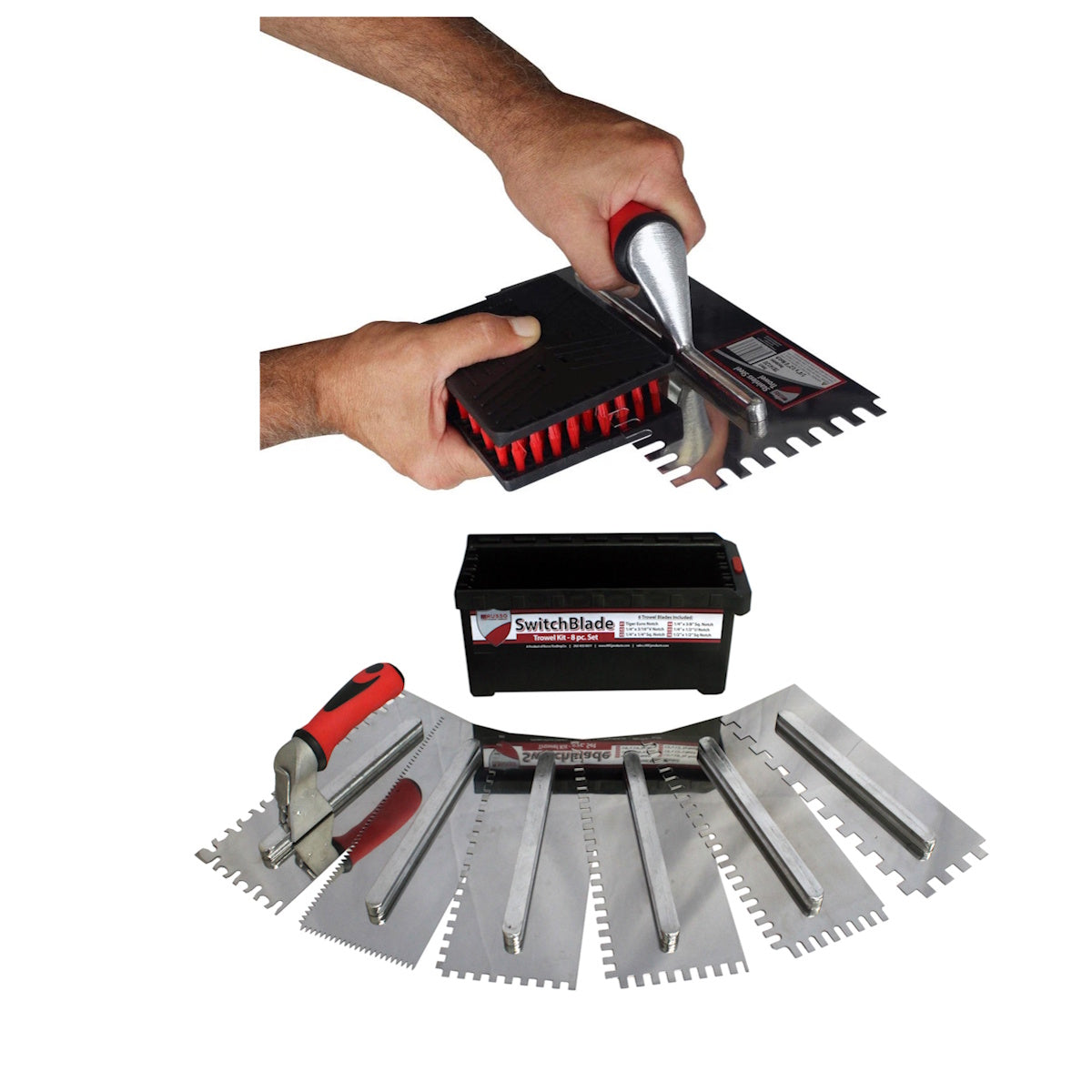 Switchblade 6-Piece Tile Plastering Trowel Set with Trowel Brush Bundle