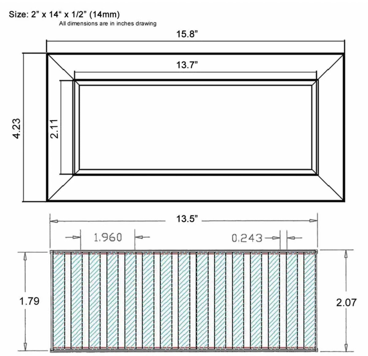 Chameleon Tile Vent Registers 2.25 x 14 Inch