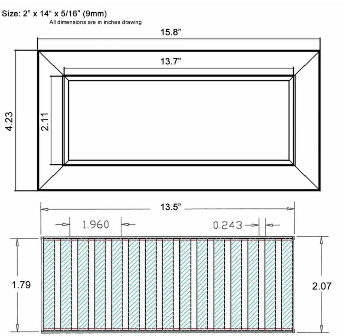 Chameleon Tile Vent Registers 2.25 x 14 Inch