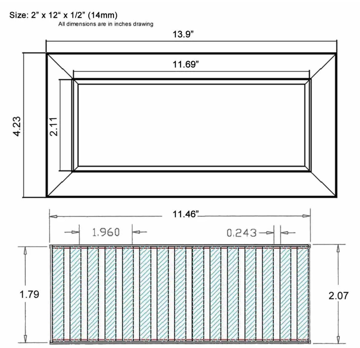 Chameleon Tile Vent Registers 2.25 x 12 Inch